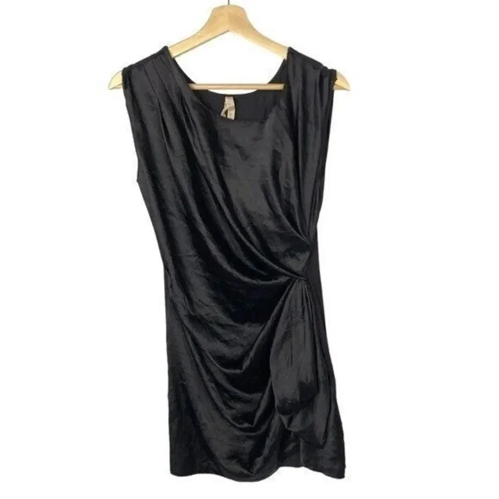 Bailey 44 Dark Purple Ruched Drape Side Satin Mini Dress S